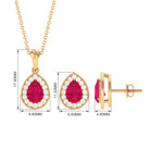 3.25 CT Pear Cut Ruby and Moissanite Pendant and Earring Set Ruby - ( AAA ) - Quality - Rosec Jewels