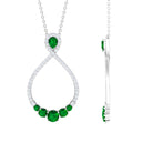 Emerald and Diamond Teardrop Necklace with Graduated Style Emerald - ( AAA ) - Quality - Rosec Jewels