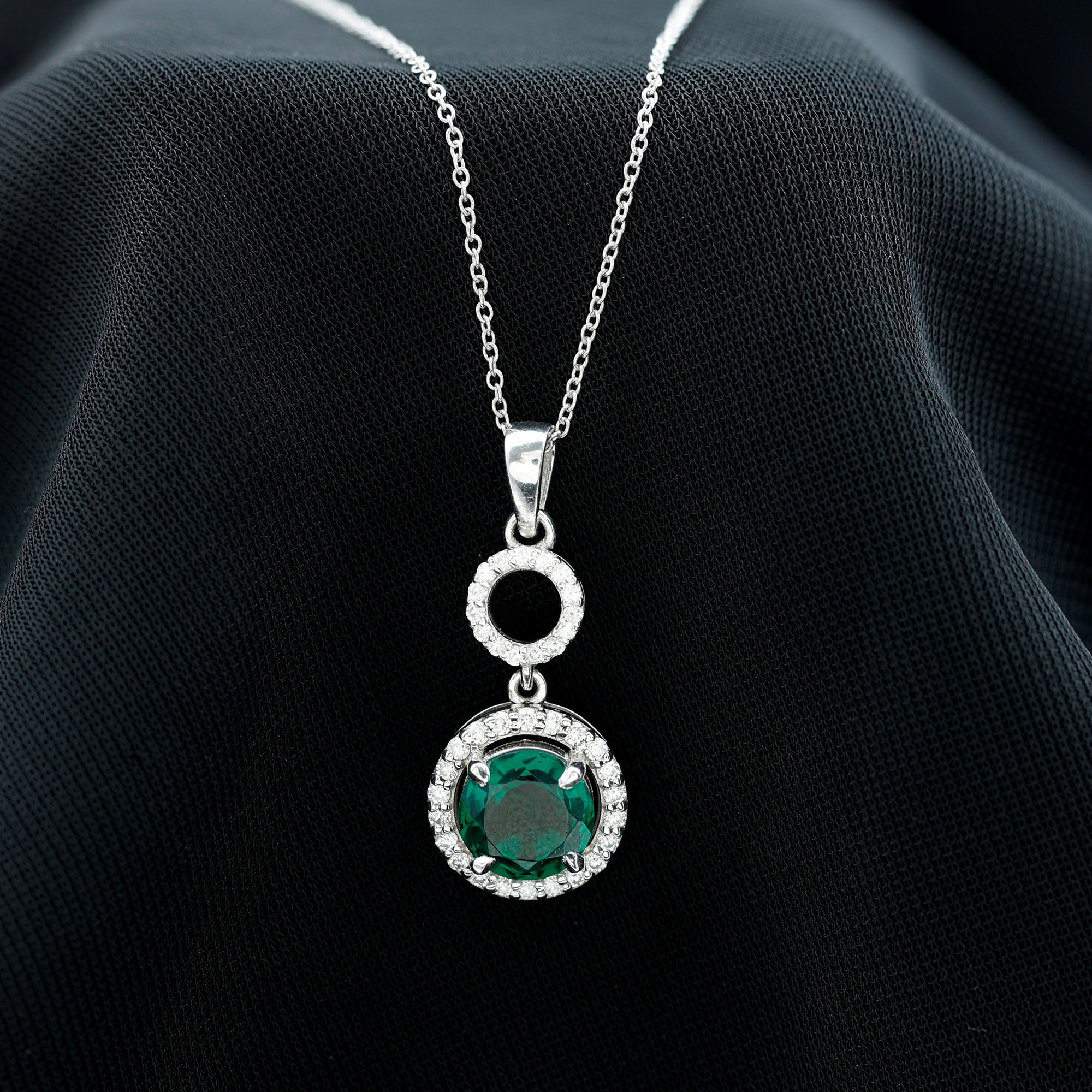 2.75 CT Certified Lab Created Emerald Dangle Necklace with Zircon Lab Created Emerald - ( AAAA ) - Quality - Rosec Jewels