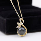 Tahitian Pearl and Diamond Minimal Pendant with Leaf Motif Tahitian pearl - ( AAA ) - Quality - Rosec Jewels