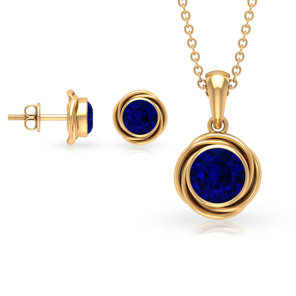 2.25 CT Lab Created Blue Sapphire Swirl Jewelry Set Lab Created Blue Sapphire - ( AAAA ) - Quality - Rosec Jewels