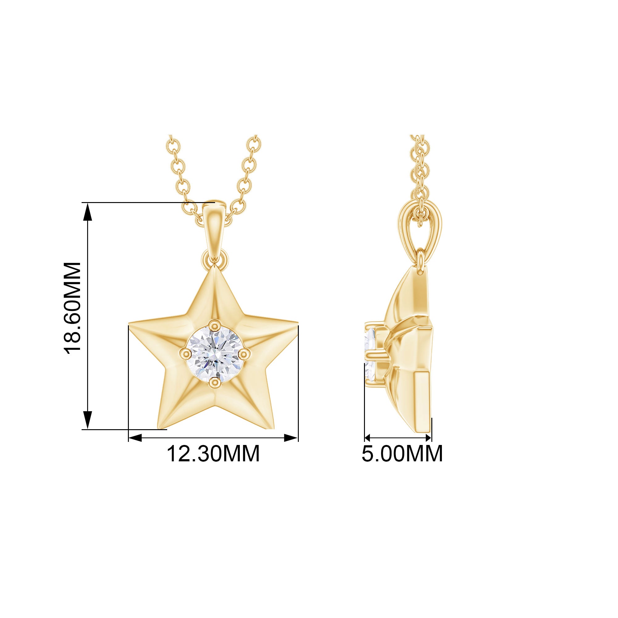 Gold Diamond Star Pendant Necklace Diamond - ( HI-SI ) - Color and Clarity - Rosec Jewels