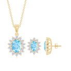 Oval Cut Aquamarine and Moissanite Halo Pendant Earrings Set Aquamarine - ( AAA ) - Quality - Rosec Jewels