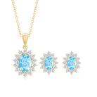 Oval Cut Aquamarine and Moissanite Halo Pendant Earrings Set Aquamarine - ( AAA ) - Quality - Rosec Jewels