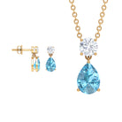 2.25 CT Pear Cut Aquamarine Tear Drop Jewelry Set with Moissanite Aquamarine - ( AAA ) - Quality - Rosec Jewels