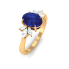 Oval Created Blue Sapphire Solitaire Ring with Diamond Trio Lab Created Blue Sapphire - ( AAAA ) - Quality - Rosec Jewels