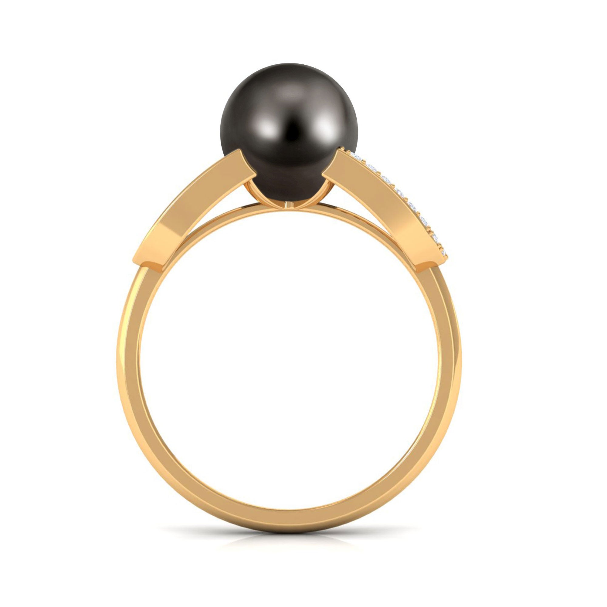 Split Shank Tahitian Pearl Solitaire Engagement Ring with Diamond Tahitian pearl - ( AAA ) - Quality - Rosec Jewels