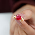 Asscher Cut Lab Grown Ruby Solitaire Ring with Diamond Infinity Shank Lab Created Ruby - ( AAAA ) - Quality - Rosec Jewels