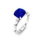 Cushion Cut Created Blue Sapphire Solitaire Engagement Ring with Diamond Lab Created Blue Sapphire - ( AAAA ) - Quality - Rosec Jewels