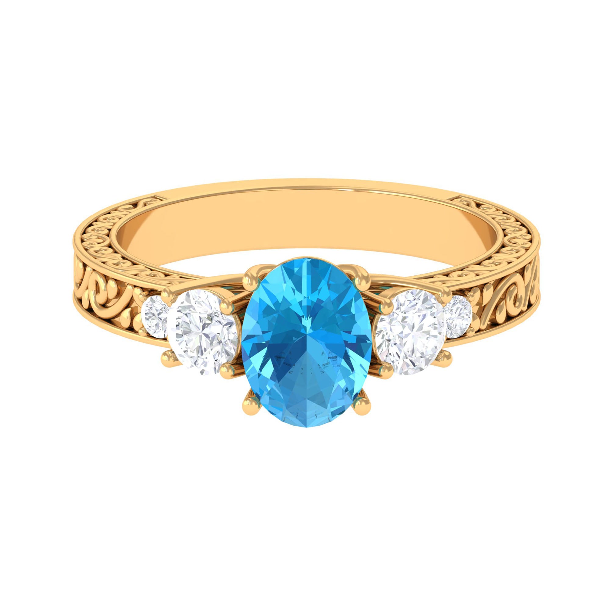 Solitaire Oval Cut Swiss Blue Topaz and Moissanite Gold Engagement Ring Swiss Blue Topaz - ( AAA ) - Quality - Rosec Jewels