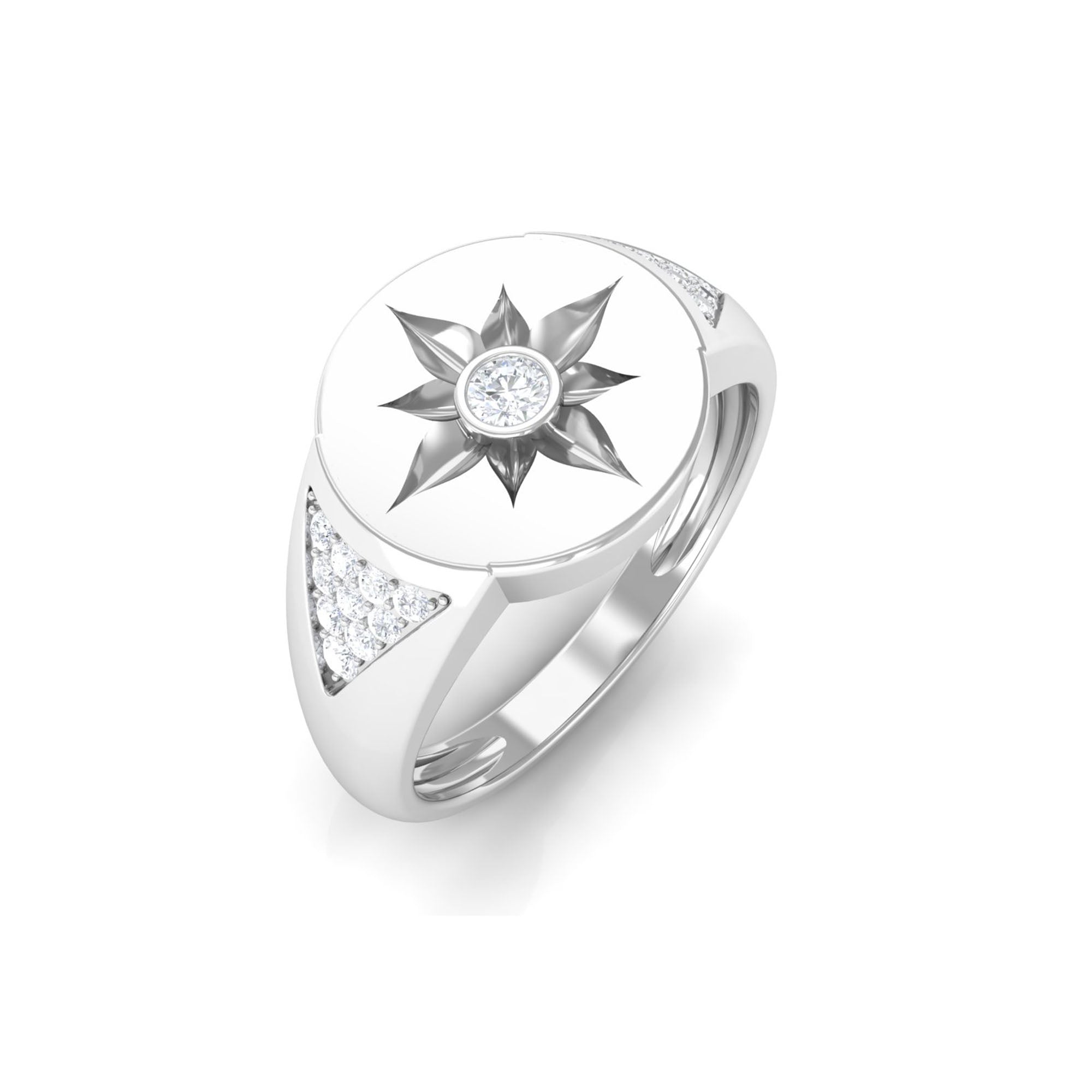 Round Diamond Signet Ring in Bezel Setting Diamond - ( HI-SI ) - Color and Clarity - Rosec Jewels