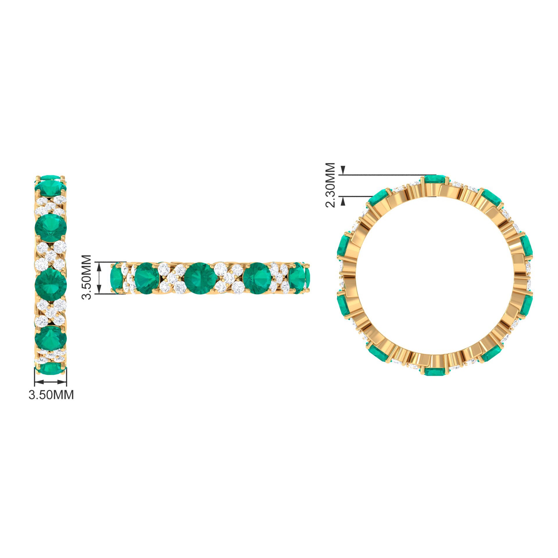 Round Shape Real Emerald Classic Eternity Band Ring with Moissanite Emerald - ( AAA ) - Quality - Rosec Jewels