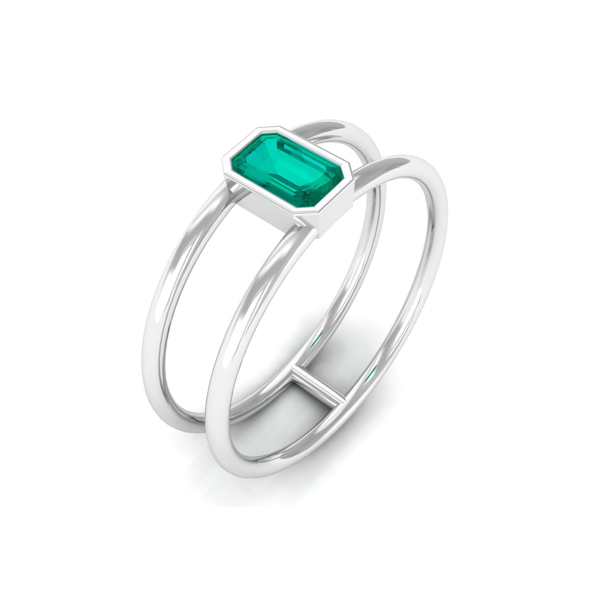 1/4 CT Octagon Cut Emerald Solitaire Double Band Ring Emerald - ( AAA ) - Quality - Rosec Jewels