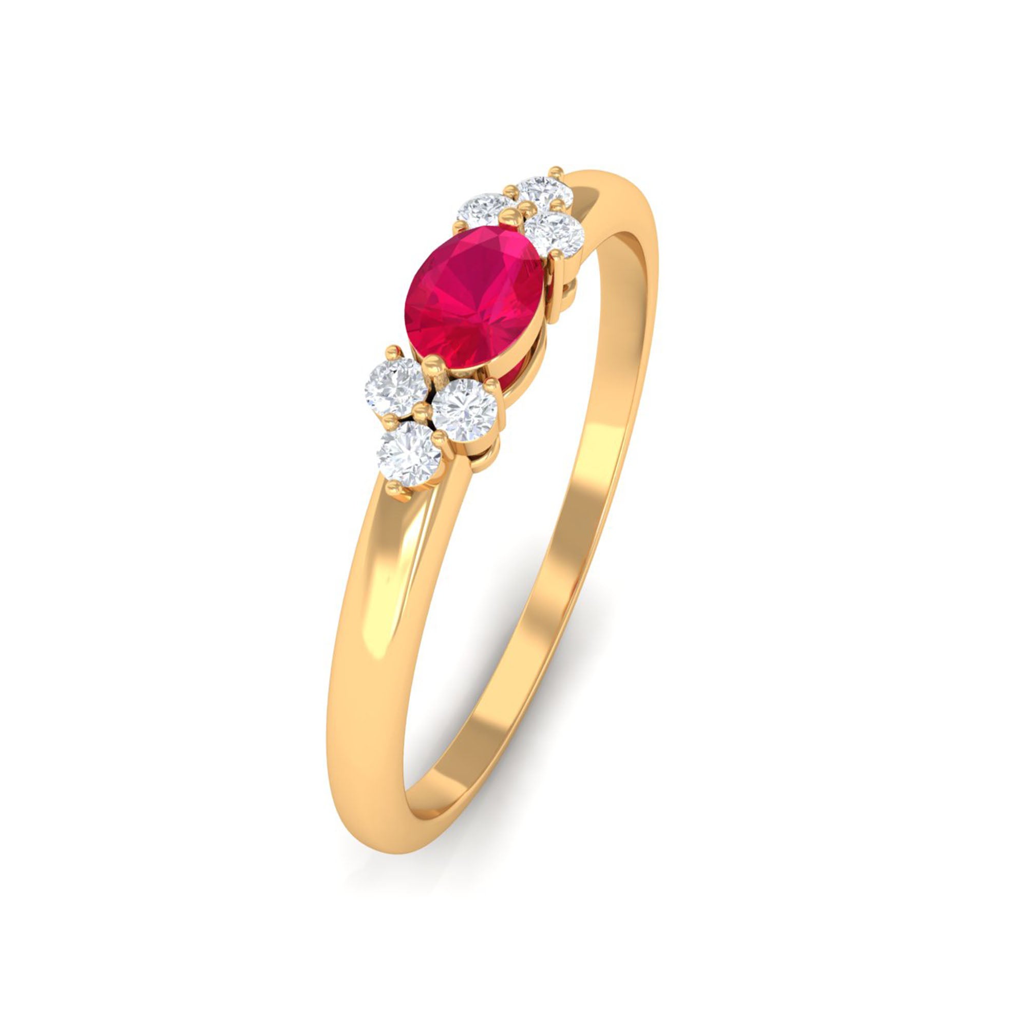 Oval Cut Ruby and Trio Diamond Promise Ring Ruby - ( AAA ) - Quality - Rosec Jewels