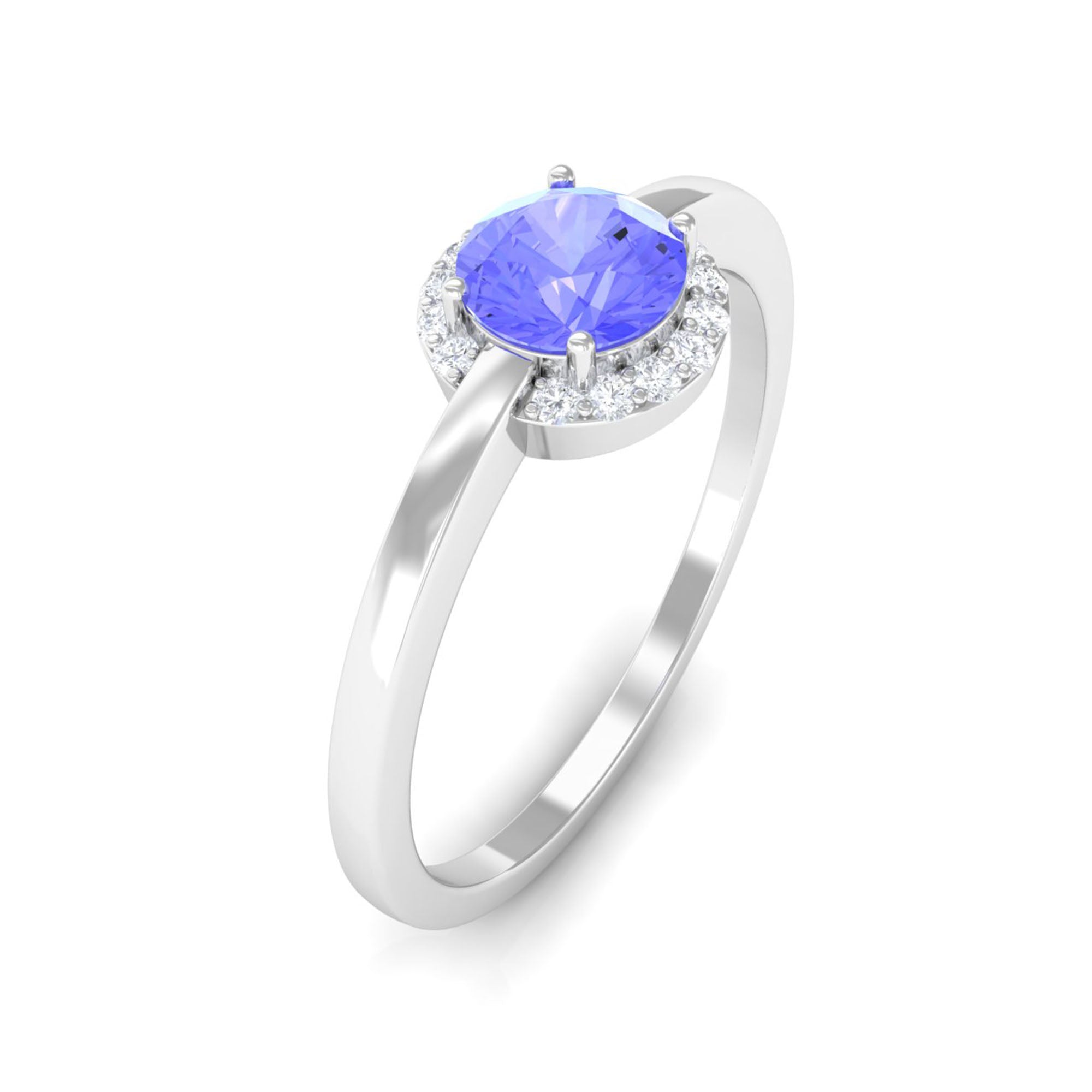 Minimal Round Tanzanite Engagement Ring with Diamond Halo Tanzanite - ( AAA ) - Quality - Rosec Jewels