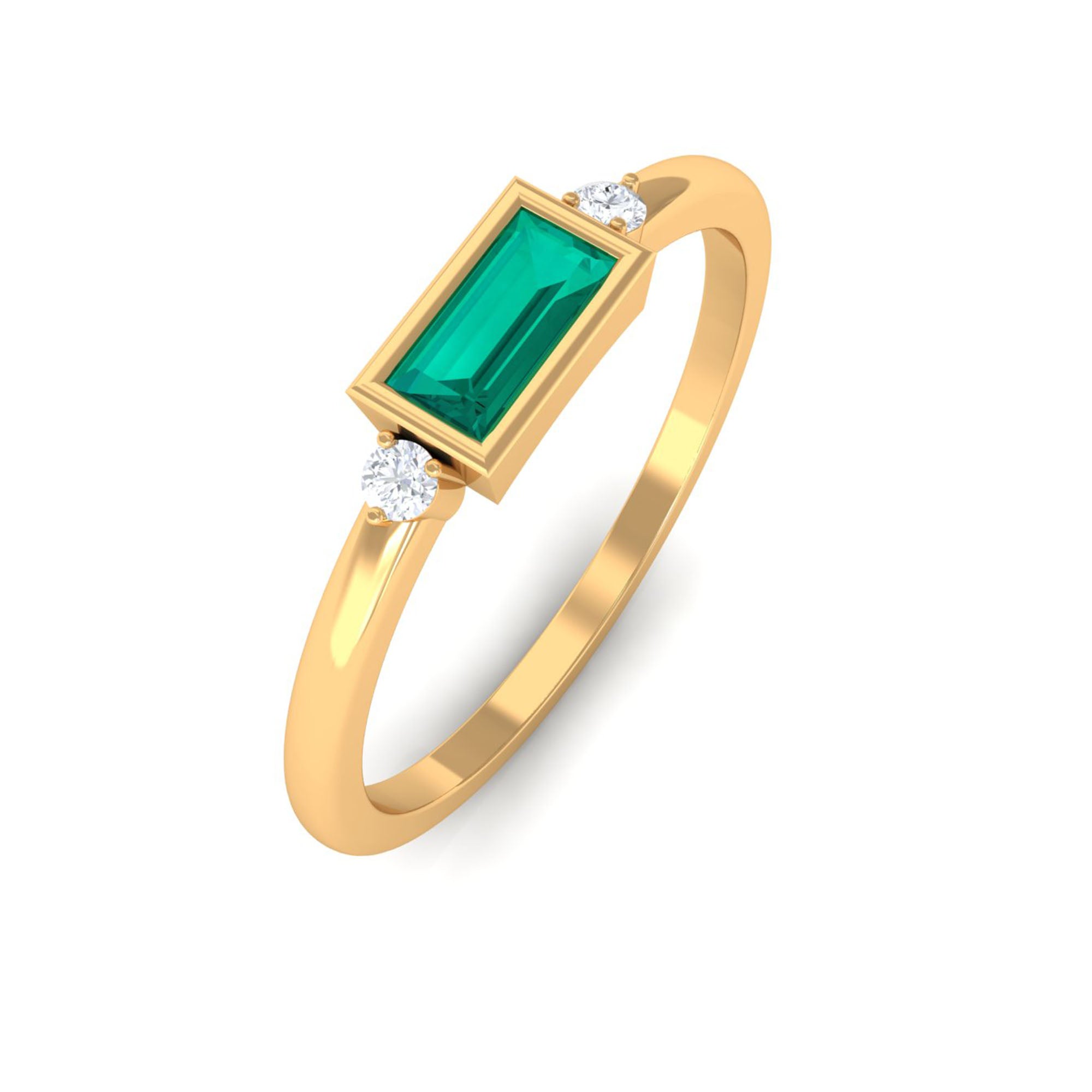 Baguette Cut Emerald East West Promise Ring with Diamond Emerald - ( AAA ) - Quality - Rosec Jewels