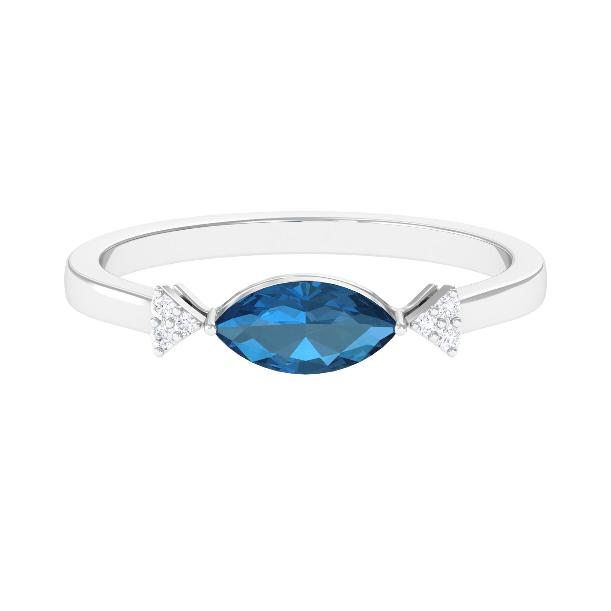 3/4 CT London Blue Topaz East West Promise Ring with Diamond London Blue Topaz - ( AAA ) - Quality - Rosec Jewels