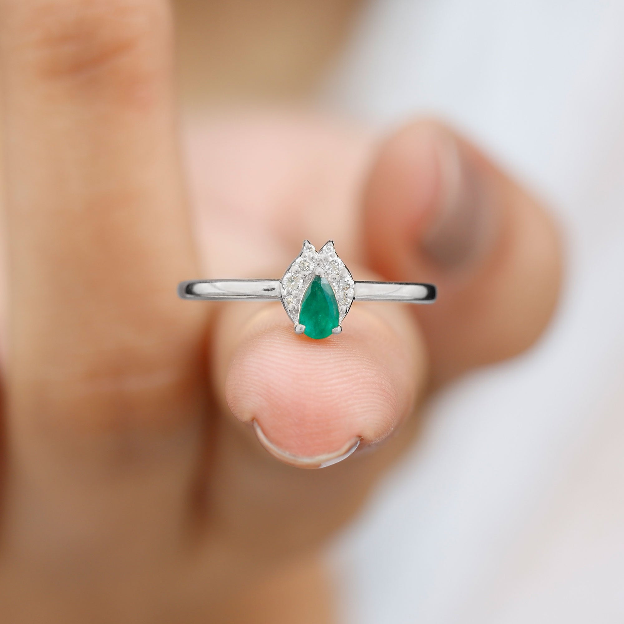 0.25 CT Pear Shape Emerald Promise Ring with Diamond Emerald - ( AAA ) - Quality - Rosec Jewels