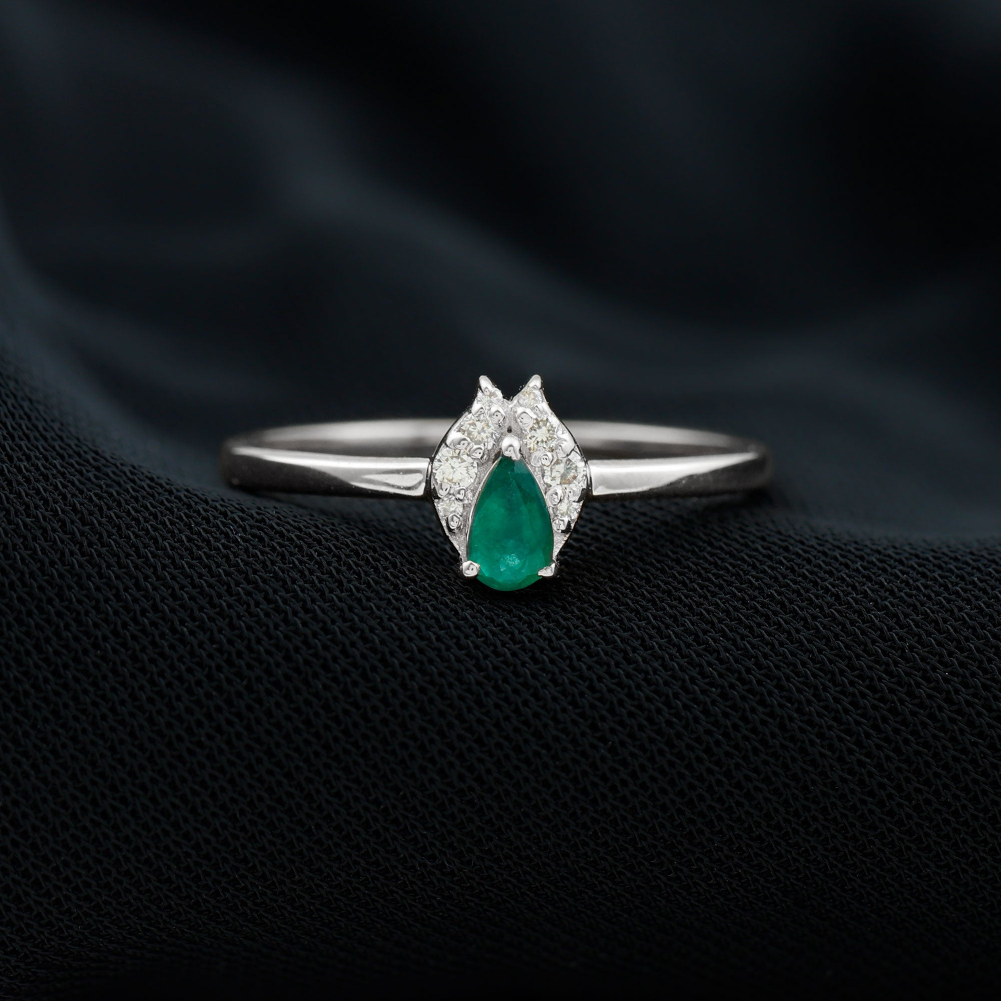 0.25 CT Pear Shape Emerald Promise Ring with Diamond Emerald - ( AAA ) - Quality - Rosec Jewels