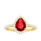 Pear Shape Lab Grown Ruby Teardrop Engagement Ring with Diamond Halo Lab Created Ruby - ( AAAA ) - Quality - Rosec Jewels