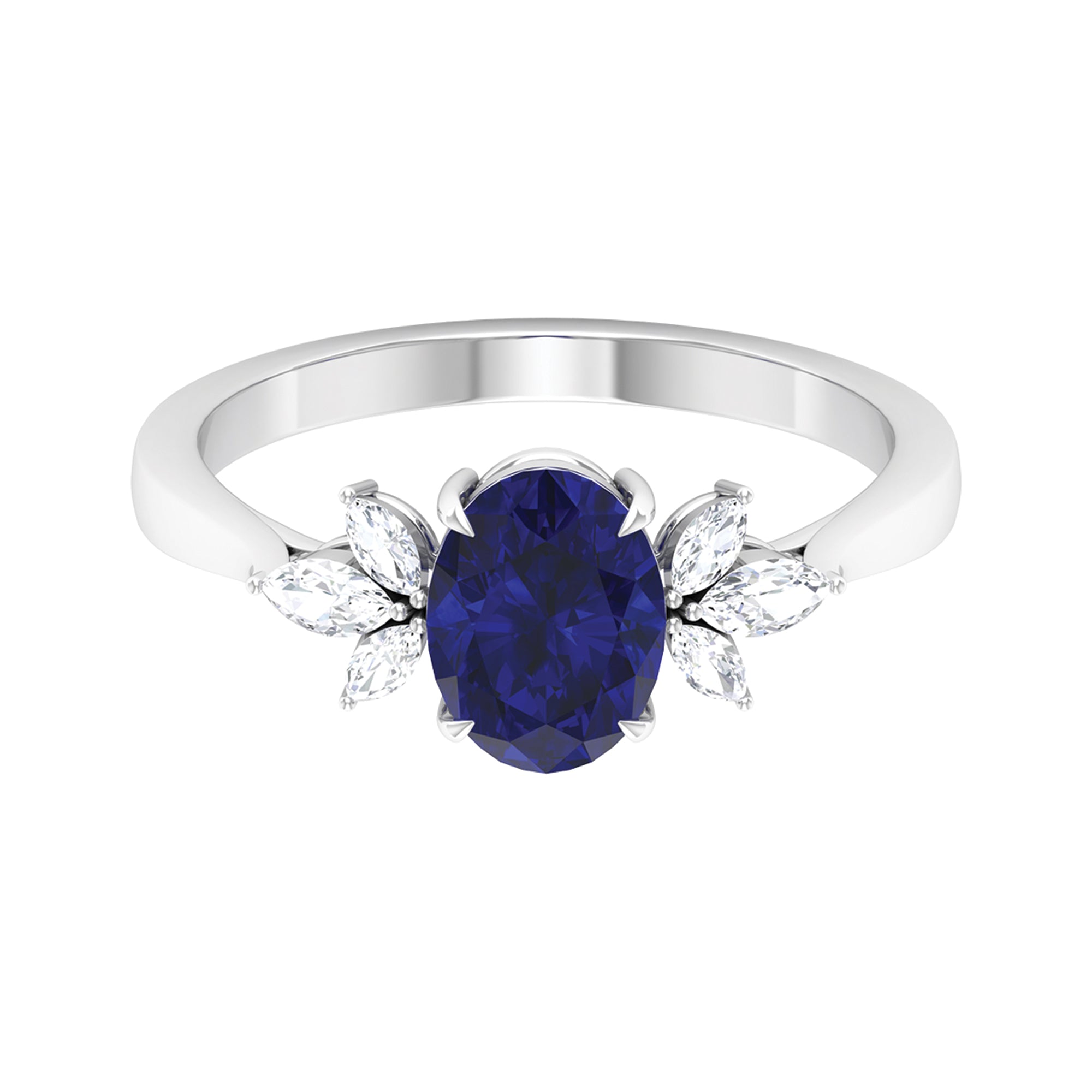 Rosec Jewels-1.75 CT Created Blue Sapphire Solitaire Ring with Diamond Accent