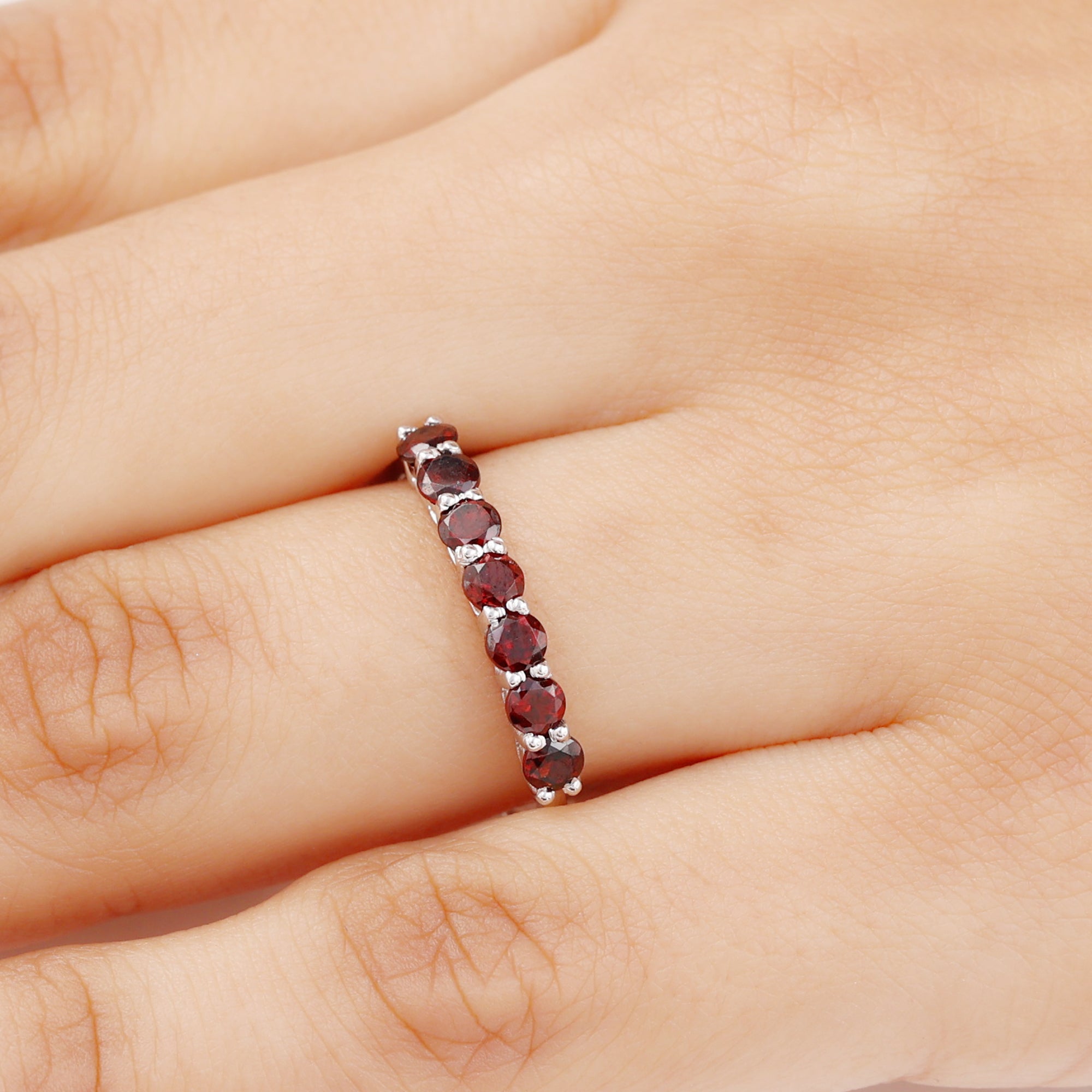 0.75 CT Seven Stone Garnet Ring in Basket Setting for Her Garnet - ( AAA ) - Quality - Rosec Jewels