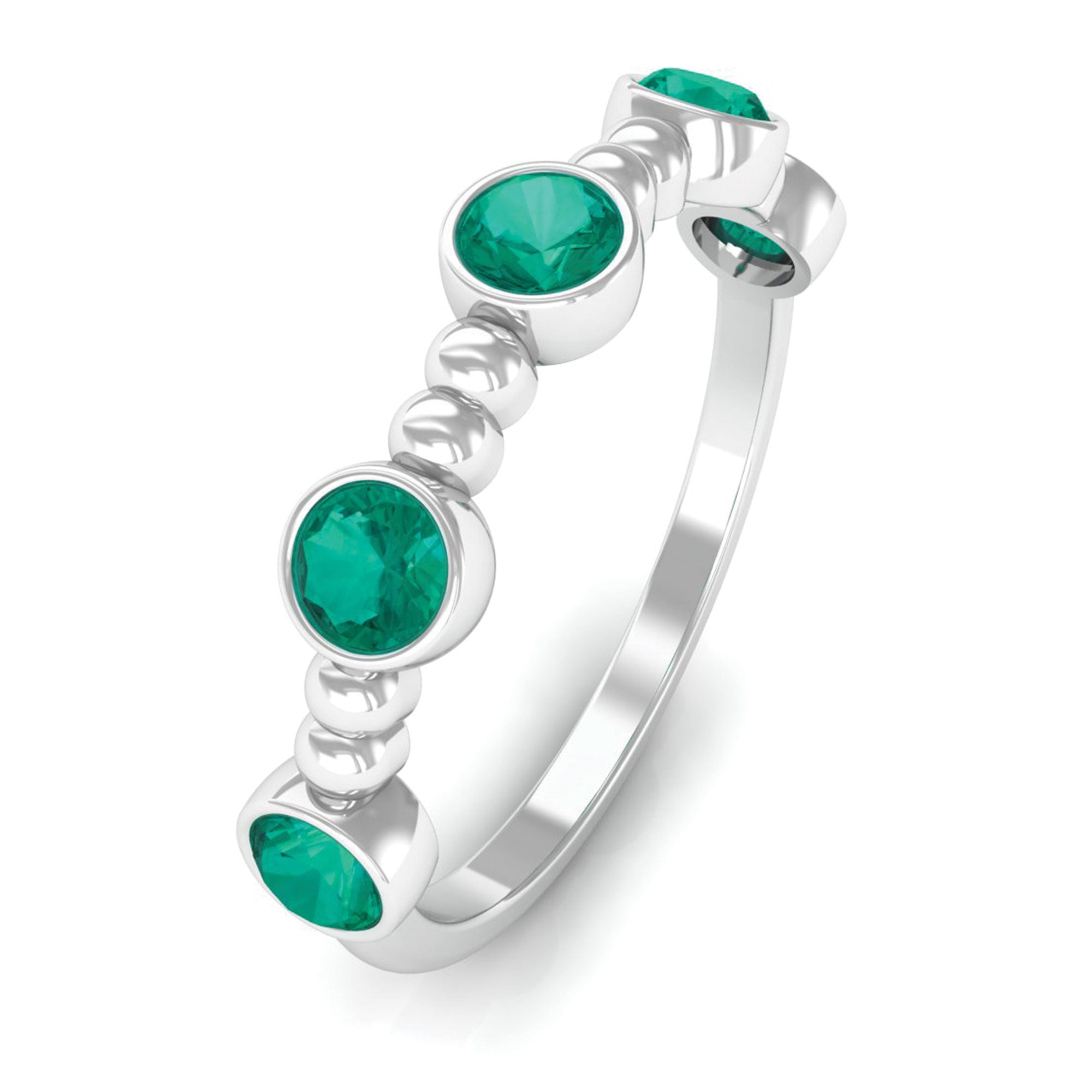 1/2 CT Bezel Set Emerald Gold Beaded Stackable Ring Emerald - ( AAA ) - Quality - Rosec Jewels