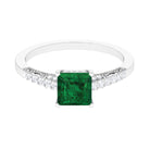 Princess Cut Emerald Milgrain Band Ring with Diamond Side Stones Lab Created Emerald - ( AAAA ) - Quality - Rosec Jewels