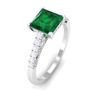 Princess Cut Emerald Milgrain Band Ring with Diamond Side Stones Lab Created Emerald - ( AAAA ) - Quality - Rosec Jewels