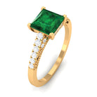 Princess Cut Emerald Milgrain Band Ring with Diamond Side Stones Lab Created Emerald - ( AAAA ) - Quality - Rosec Jewels