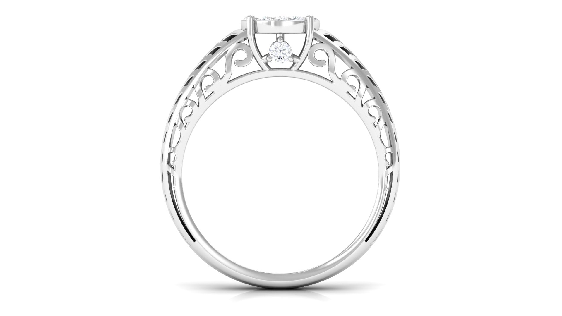 Round Cut Real Diamond Engagement Ring with Gold Filigree Shank Diamond - ( HI-SI ) - Color and Clarity - Rosec Jewels