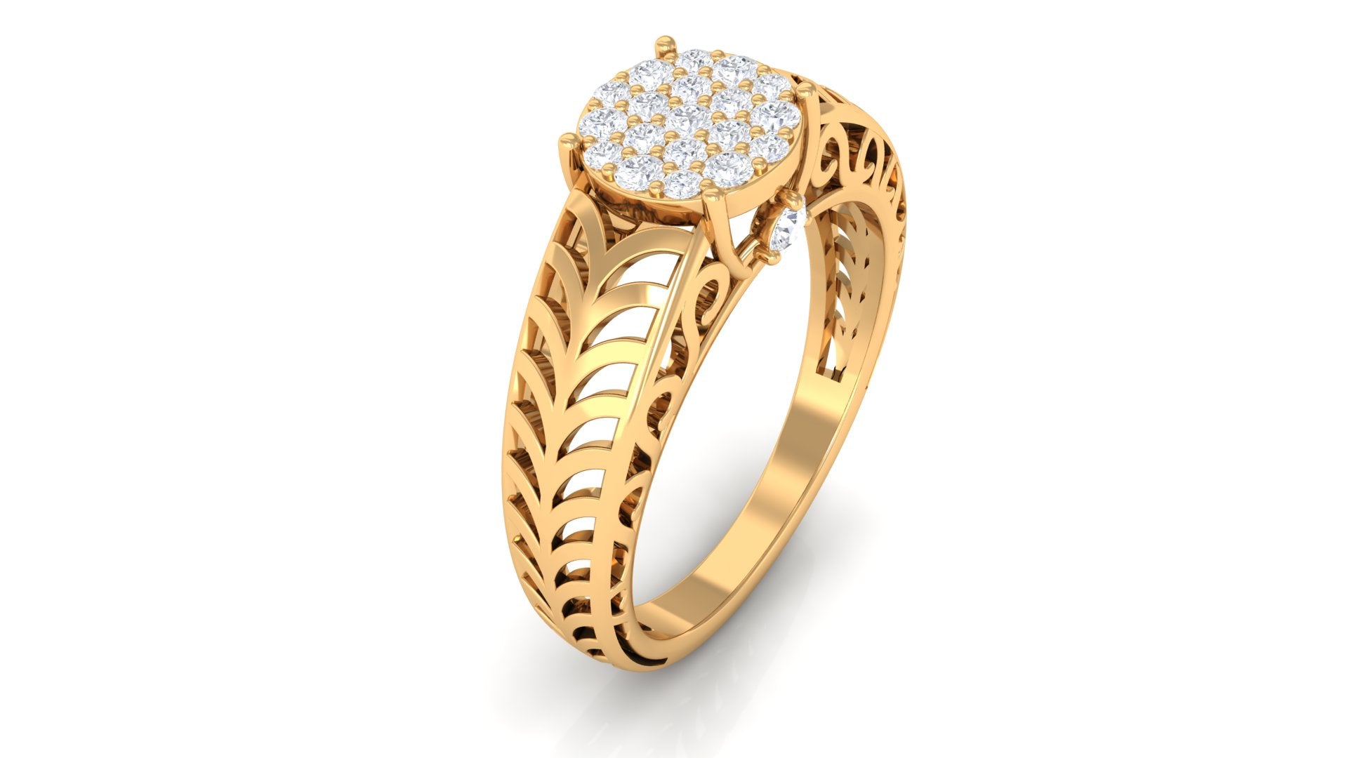 Round Cut Real Diamond Engagement Ring with Gold Filigree Shank Diamond - ( HI-SI ) - Color and Clarity - Rosec Jewels