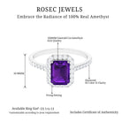 2.25 CT Octagon Cut Amethyst Solitaire Ring with Diamond Side Stones Amethyst - ( AAA ) - Quality - Rosec Jewels