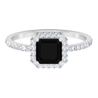 Asscher Cut Created Black Diamond and Diamond Halo Engagement Ring Lab Created Black Diamond - ( AAAA ) - Quality - Rosec Jewels