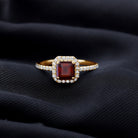Natural Rhodolite Classic Engagement Ring With Diamond Halo Rhodolite - ( AAA ) - Quality - Rosec Jewels