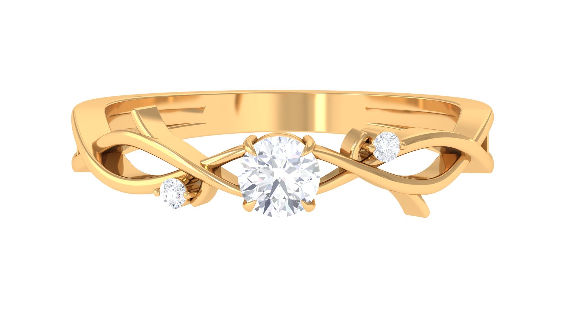 Round Diamond Crossover Solitaire Engagement Ring in Gold Diamond - ( HI-SI ) - Color and Clarity - Rosec Jewels