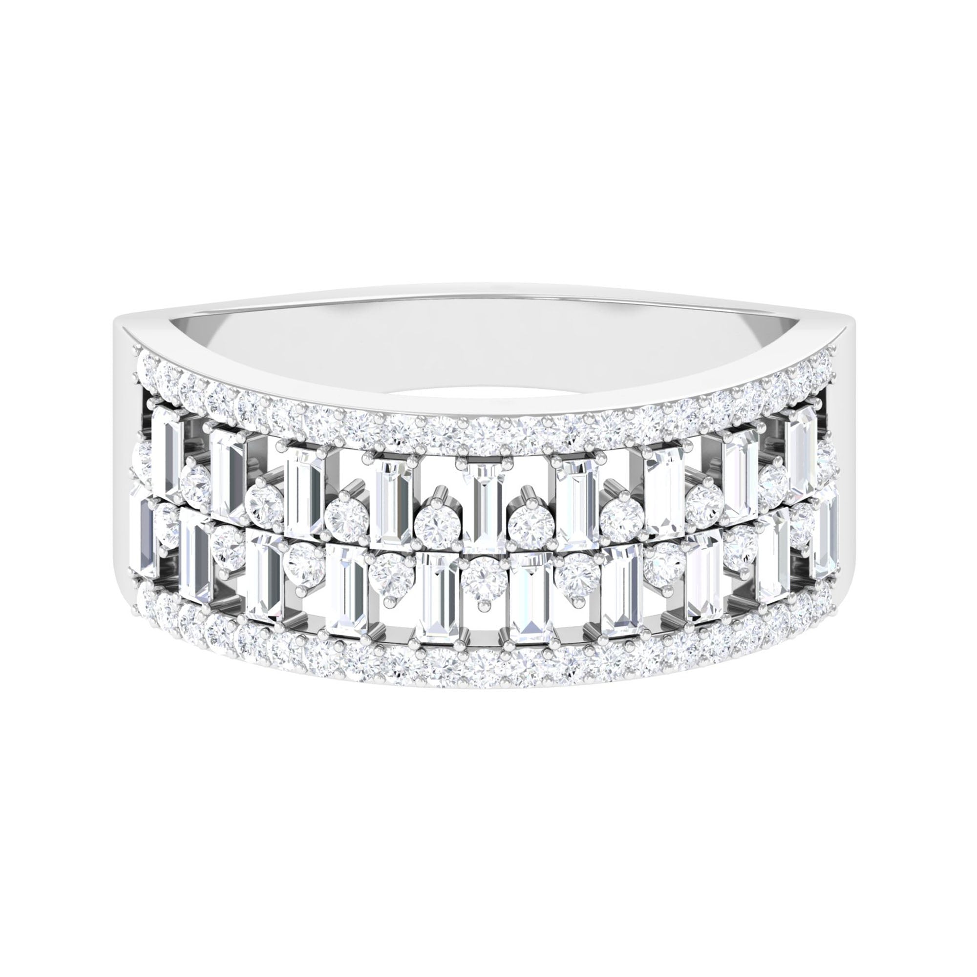 Baguette and Round Wide Diamond Band Ring Diamond - ( HI-SI ) - Color and Clarity - Rosec Jewels