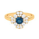 2 CT London Blue Topaz Flower Engagement Ring with Diamond London Blue Topaz - ( AAA ) - Quality - Rosec Jewels