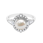 Freshwater Pearl and Diamond Cocktail Halo Ring Freshwater Pearl - ( AAA ) - Quality - Rosec Jewels