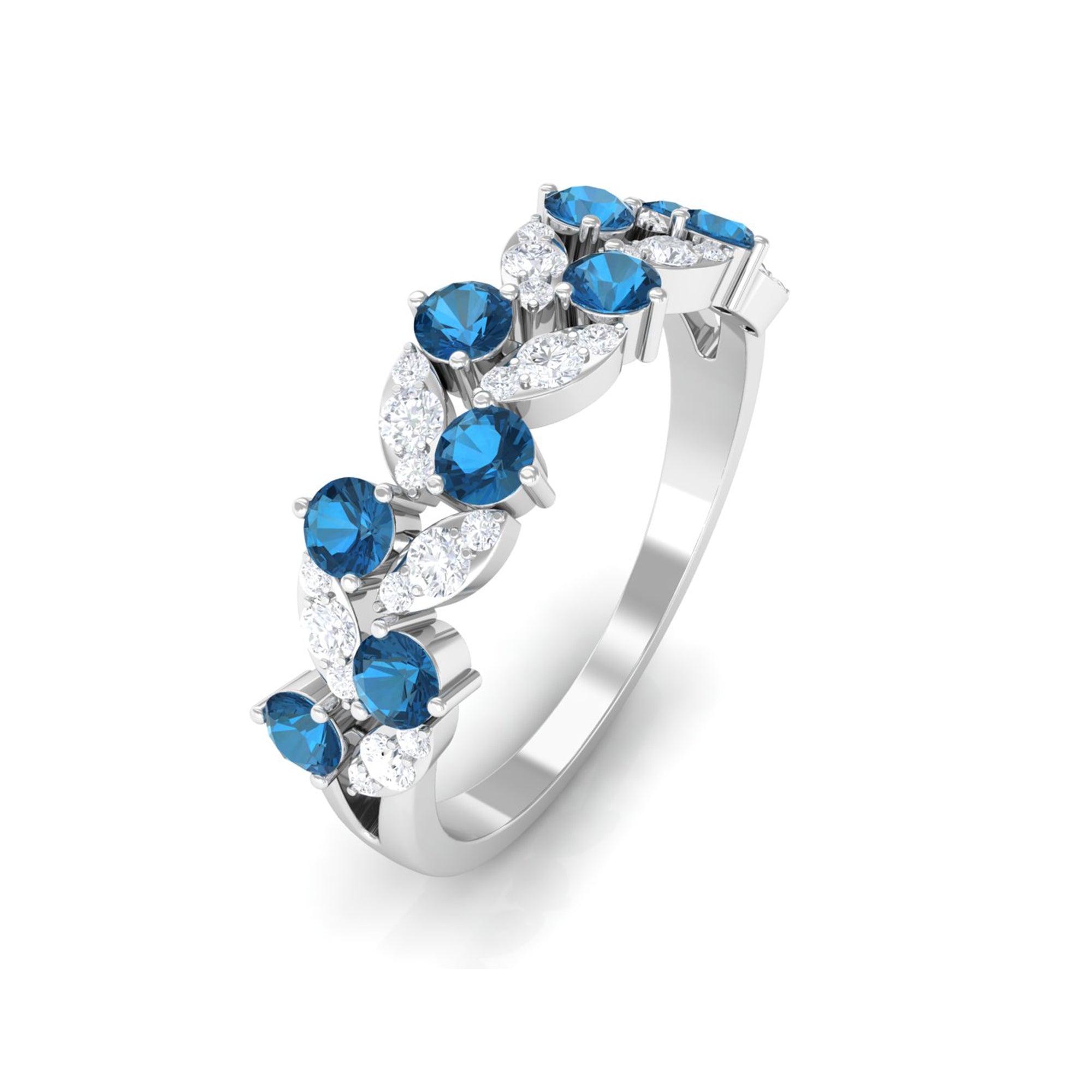 London Blue Topaz and Diamond Leaf Half Eternity Ring London Blue Topaz - ( AAA ) - Quality - Rosec Jewels