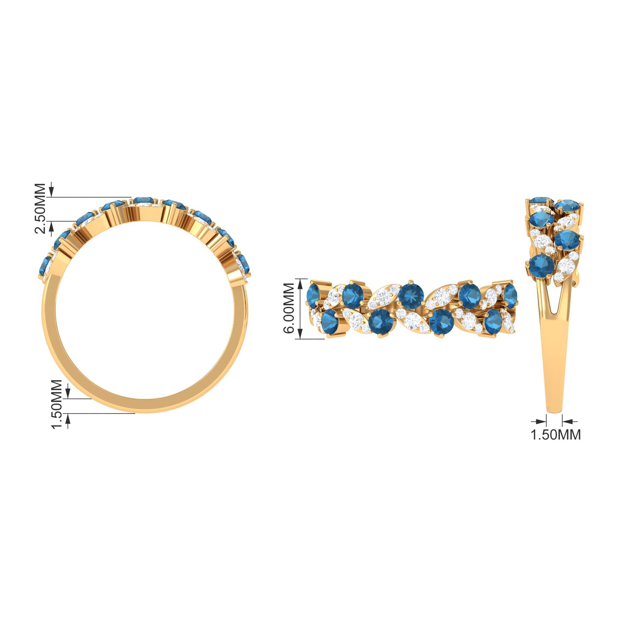 London Blue Topaz and Diamond Leaf Half Eternity Ring London Blue Topaz - ( AAA ) - Quality - Rosec Jewels