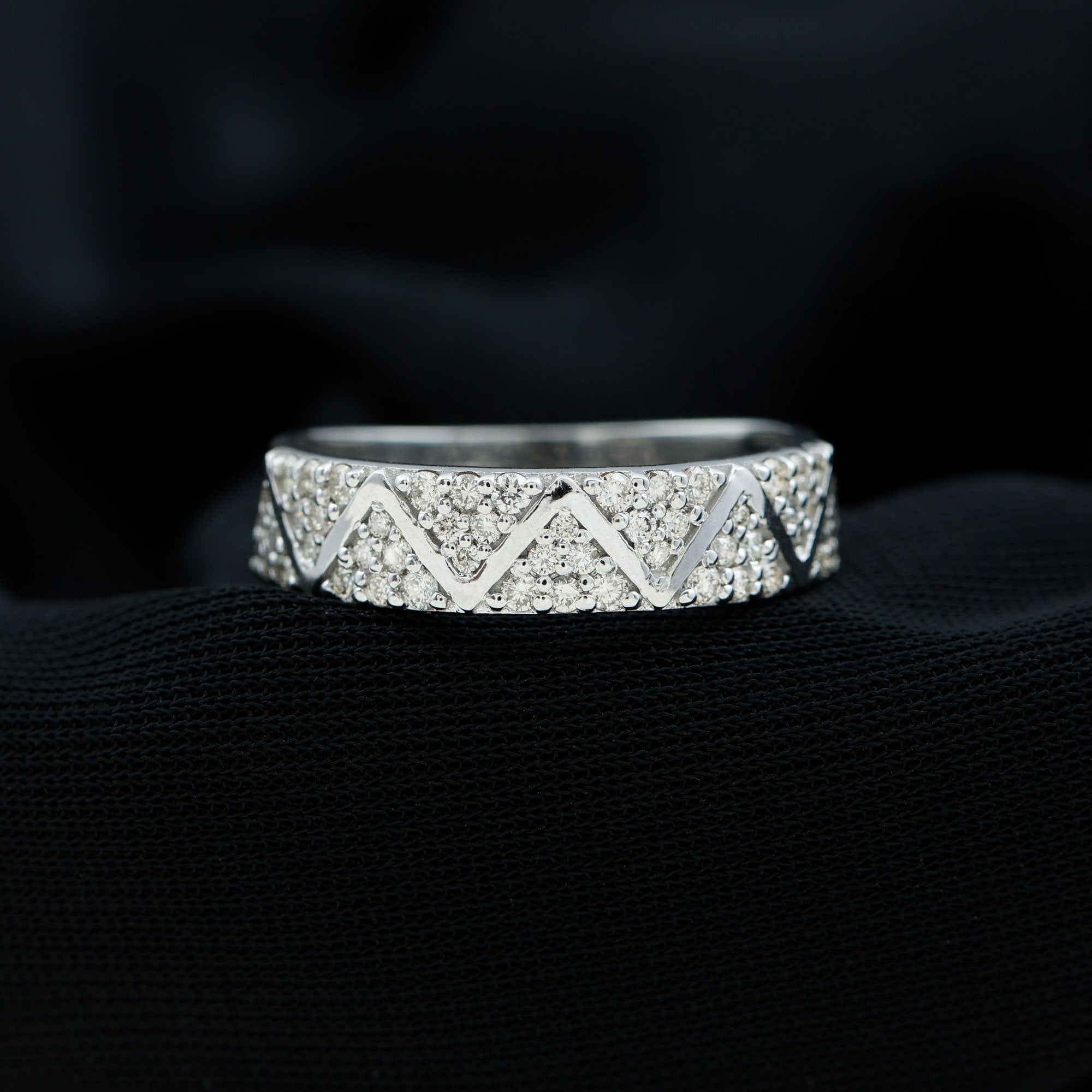 Certified Diamond Zig Zag Wedding Band Ring Diamond - ( HI-SI ) - Color and Clarity - Rosec Jewels