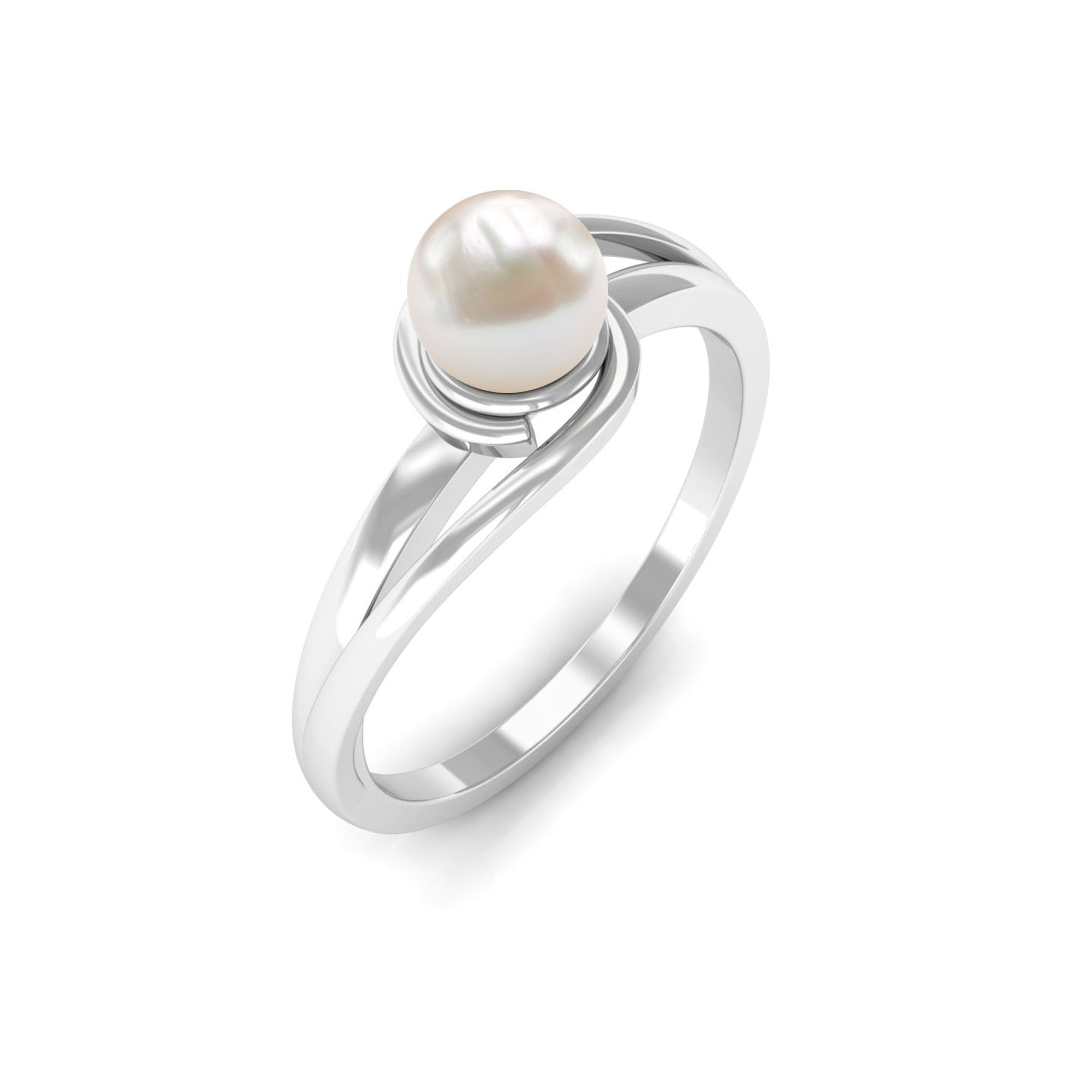 Minimal Freshwater Pearl Solitaire Ring in Bypass Shank Freshwater Pearl - ( AAA ) - Quality - Rosec Jewels