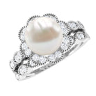 Freshwater Pearl and Diamond Wedding Ring Set Freshwater Pearl - ( AAA ) - Quality - Rosec Jewels