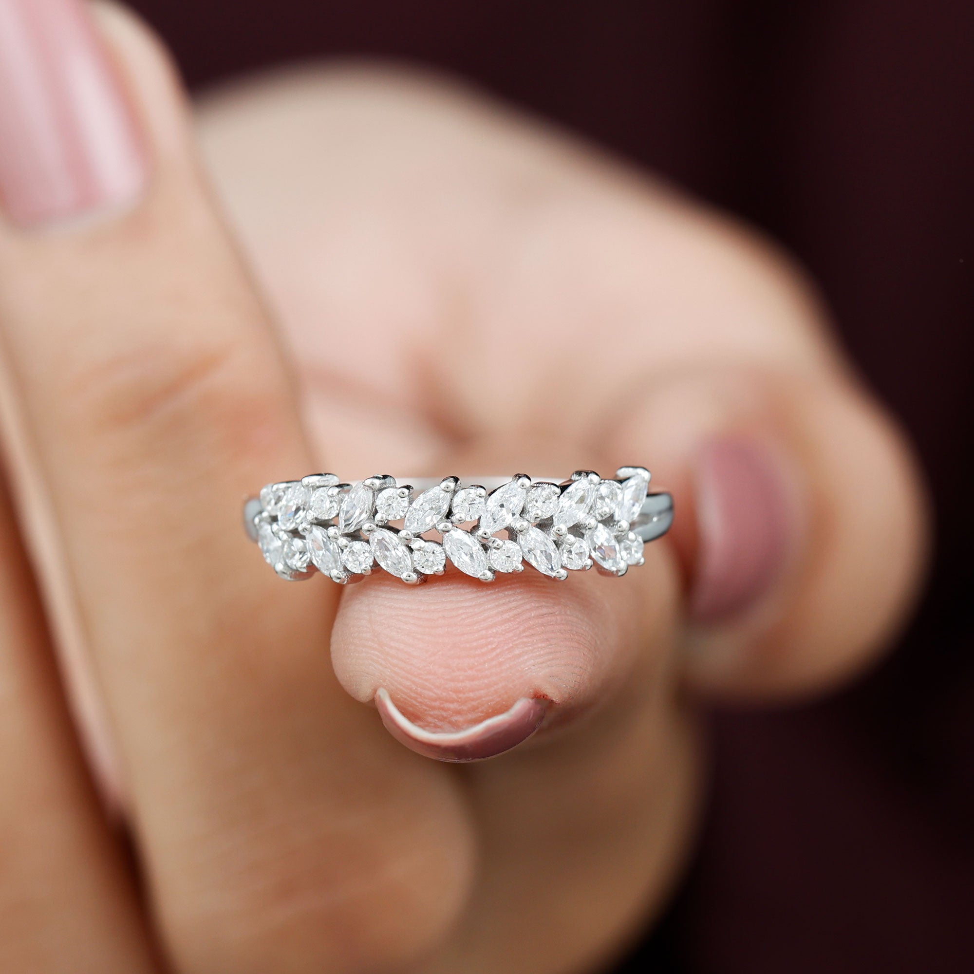 Marquise and Round Zircon Half Eternity Band Ring Zircon - ( AAAA ) - Quality - Rosec Jewels