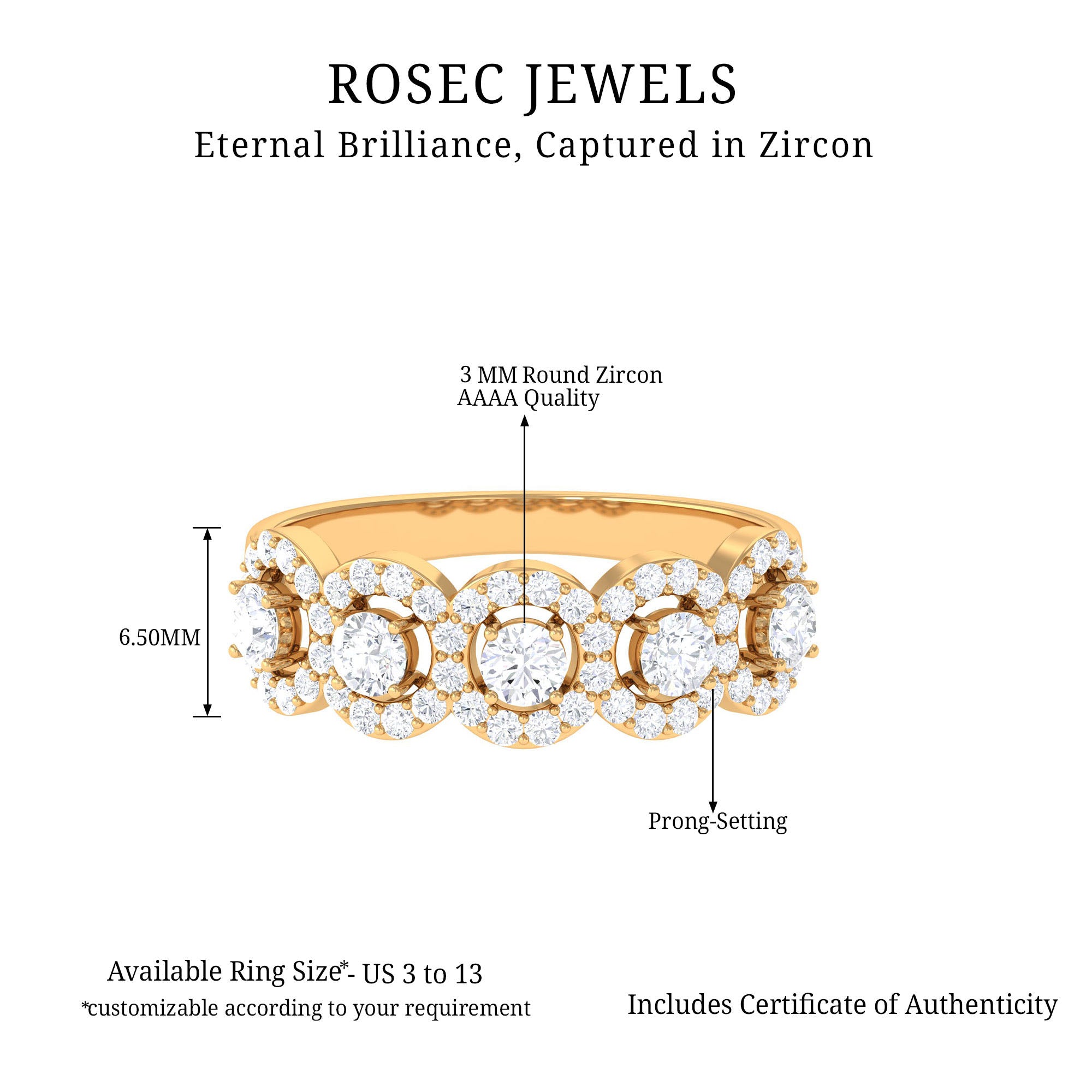 Classic Cubic Zirconia Halo Wedding Band Ring Zircon - ( AAAA ) - Quality - Rosec Jewels