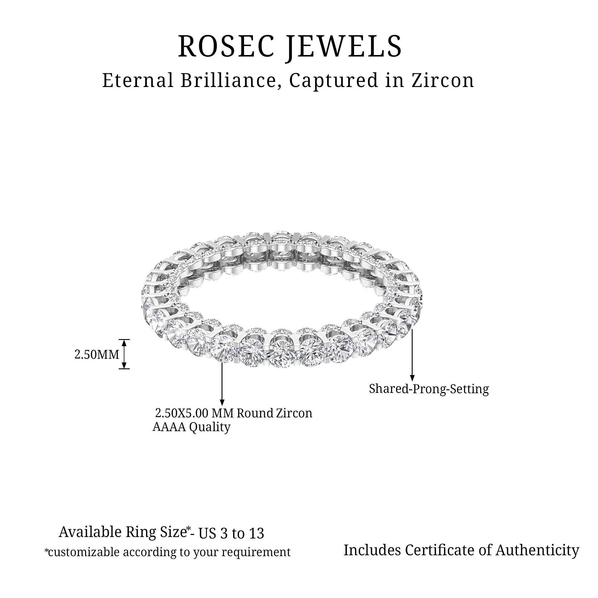 Classic Zircon Full Eternity Band Ring Zircon - ( AAAA ) - Quality - Rosec Jewels