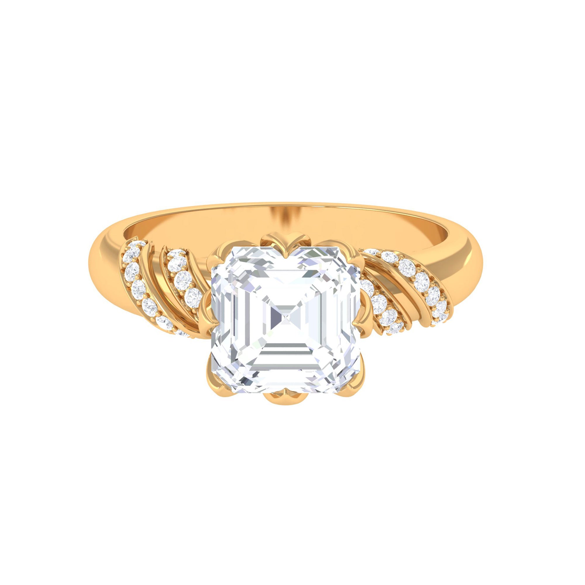 3.5 CT Asscher Zircon Designer Solitaire Engagement Ring in Petal Prong Setting Zircon - ( AAAA ) - Quality - Rosec Jewels