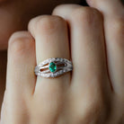 1/2 CT May Birthstone Emerald Engagement Ring with Diamond Accent Emerald - ( AAA ) - Quality - Rosec Jewels