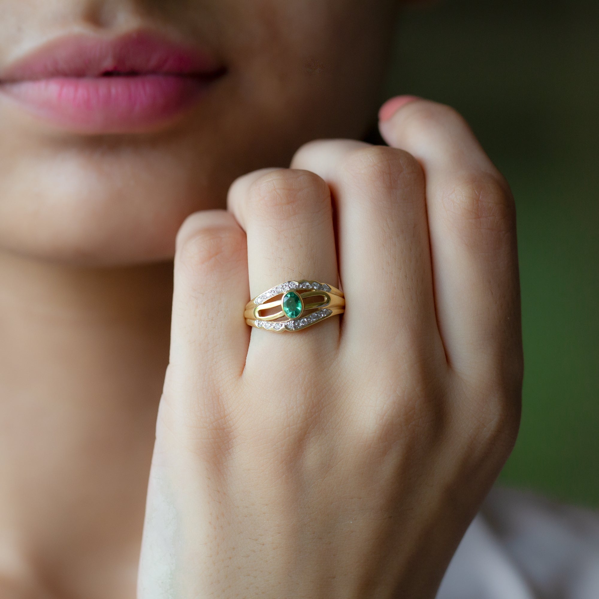 1/2 CT May Birthstone Emerald Engagement Ring with Diamond Accent Emerald - ( AAA ) - Quality - Rosec Jewels